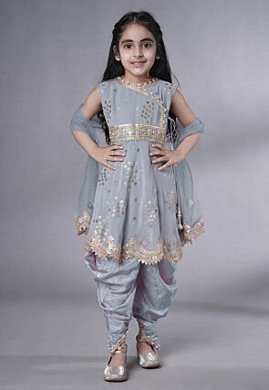 Embroidered Georgette Punjabi Suit in Grey