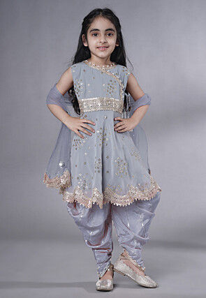 Embroidered Georgette Punjabi Suit in Grey