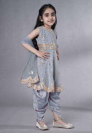 Embroidered Georgette Punjabi Suit in Grey