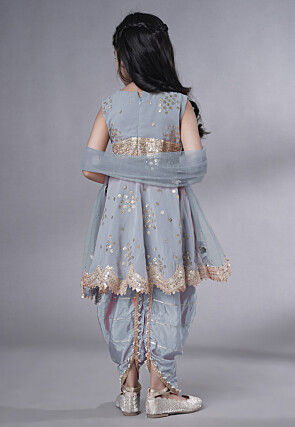 Embroidered Georgette Punjabi Suit in Grey