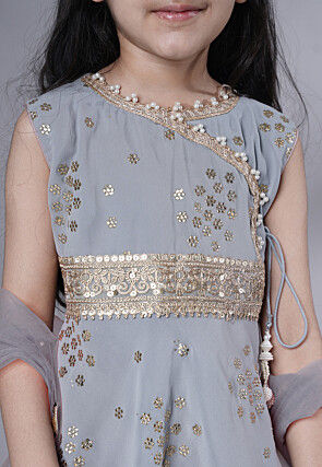 Embroidered Georgette Punjabi Suit in Grey