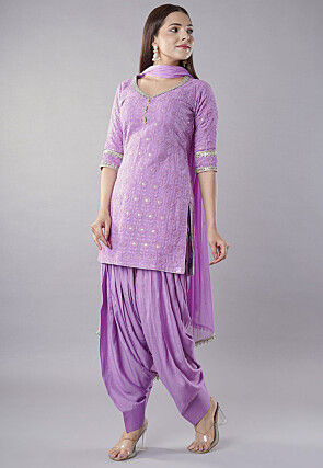 Embroidered Georgette Punjabi Suit in Light Purple