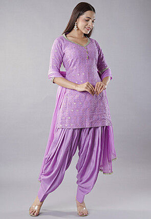 Embroidered Georgette Punjabi Suit in Light Purple