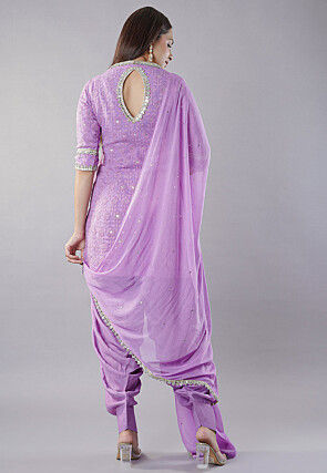 Embroidered Georgette Punjabi Suit in Light Purple