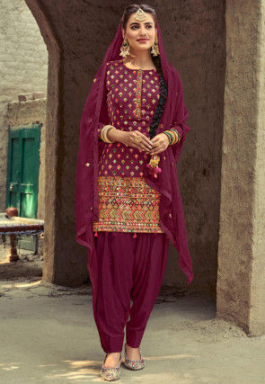 Embroidered Georgette Punjabi Suit in Magenta