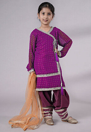 Embroidered Georgette Punjabi Suit in Magenta