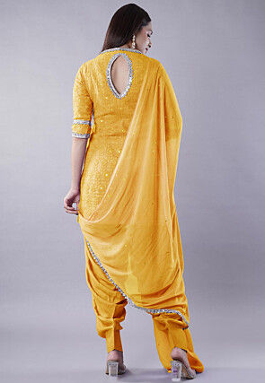 Embroidered Georgette Punjabi Suit in Mustard