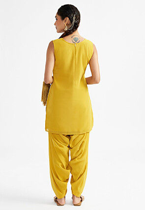 Embroidered Georgette Punjabi Suit in Mustard