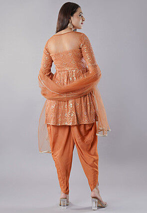 Embroidered Georgette Punjabi Suit in Orange