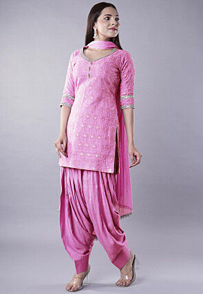 Embroidered Georgette Punjabi Suit in Pink