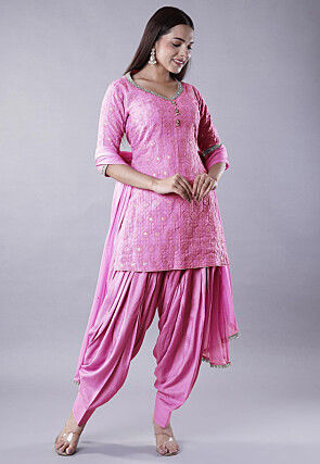 Embroidered Georgette Punjabi Suit in Pink