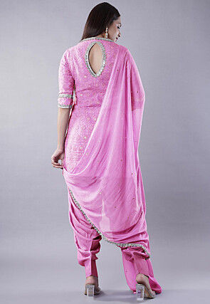 Embroidered Georgette Punjabi Suit in Pink