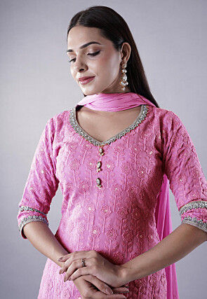 Embroidered Georgette Punjabi Suit in Pink