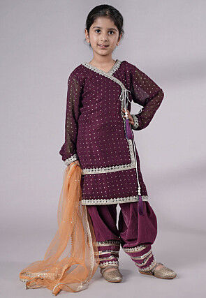 Embroidered Georgette Punjabi Suit in Purple