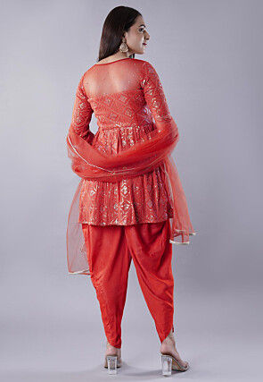 Embroidered Georgette Punjabi Suit in Red