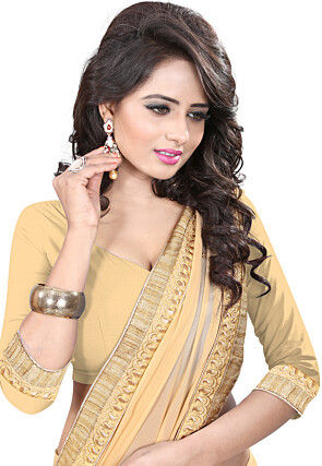 Embroidered Georgette Saree in Beige