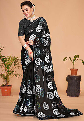 Embroidered Georgette Saree in Black