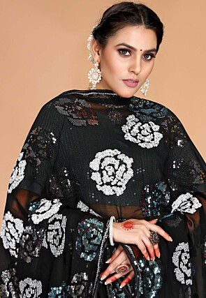 Embroidered Georgette Saree in Black