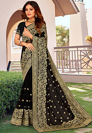 Embroidered Georgette Saree in Black