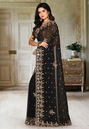 Embroidered Georgette Saree in Black