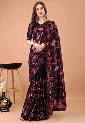 Embroidered Georgette Saree in Black