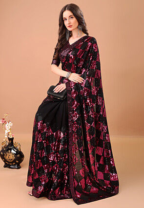 Embroidered Georgette Saree in Black