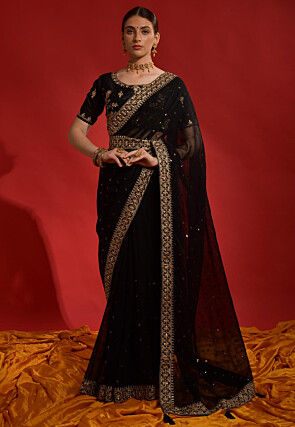 Embroidered Georgette Saree in Black