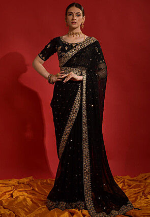 Embroidered Georgette Saree in Black