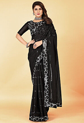 Embroidered Georgette Saree in Black