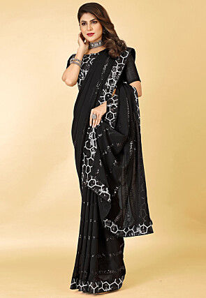 Embroidered Georgette Saree in Black