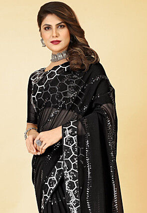 Embroidered Georgette Saree in Black