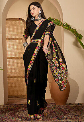 Embroidered Georgette Saree in Black