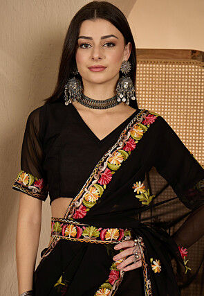 Embroidered Georgette Saree in Black