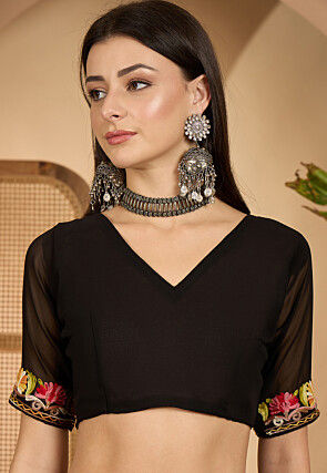 Embroidered Georgette Saree in Black