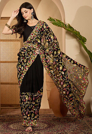 Embroidered Georgette Saree in Black