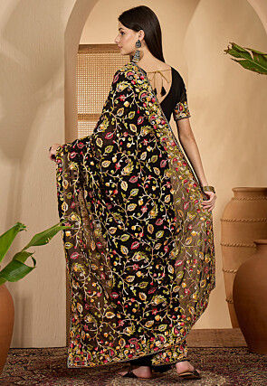 Embroidered Georgette Saree in Black