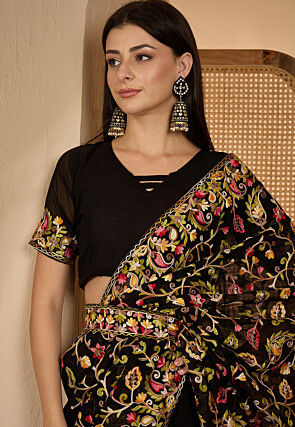 Embroidered Georgette Saree in Black