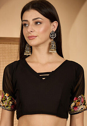 Embroidered Georgette Saree in Black