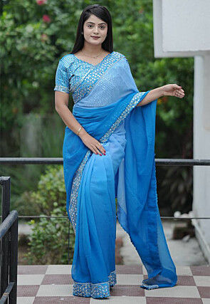 Ombre Georgette Saree in Blue