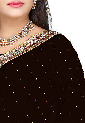 Embroidered Georgette Saree in Dark Brown