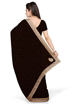 Embroidered Georgette Saree in Dark Brown