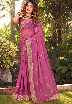 Embroidered Georgette Saree in Dusty Pink