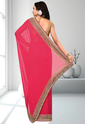 Embroidered Georgette Saree in Fuchsia
