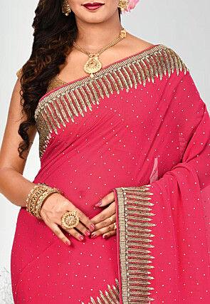 Embroidered Georgette Saree in Fuchsia