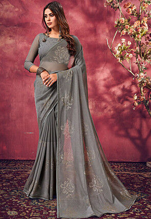 Buy Satrani Georgette Grey & Black Color Saree with Blouse piece Online at  Best Prices in India - JioMart.