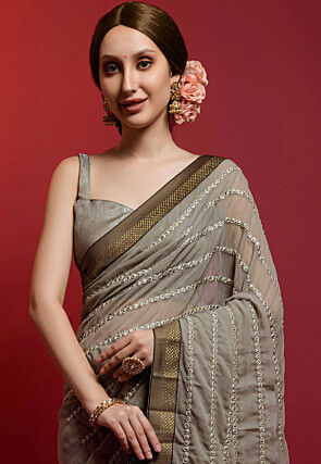 Embroidered Georgette Saree in Grey