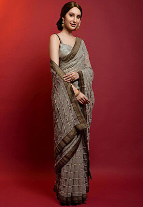 Embroidered Georgette Saree in Grey