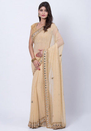 Embroidered Georgette Saree in Light Beige