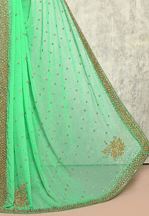 Embroidered Georgette Saree in Light Green
