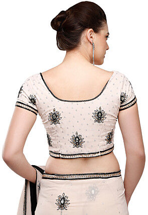 Embroidered Georgette Saree in Light Peach